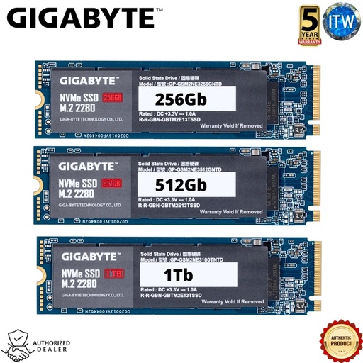 [GP-G325E500G] Gigabyte M.2 2280, PCI-Express 3.0 x4, NVMe 1.3 SSD/Solid State Drive - 256GB / 500GB (Black, 500GB)