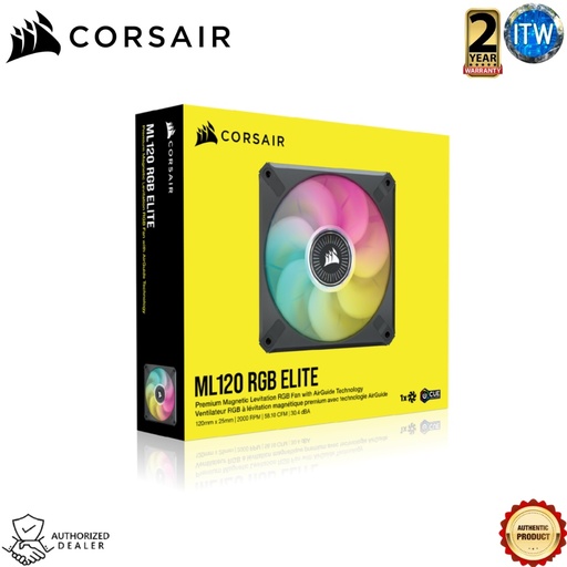 [CS-CO-9050112-WW] Corsair iCUE ML120 RGB ELITE Premium 120mm PWM Magnetic Levitation Fan — Single Pack (CS-CO-9050112-WW)