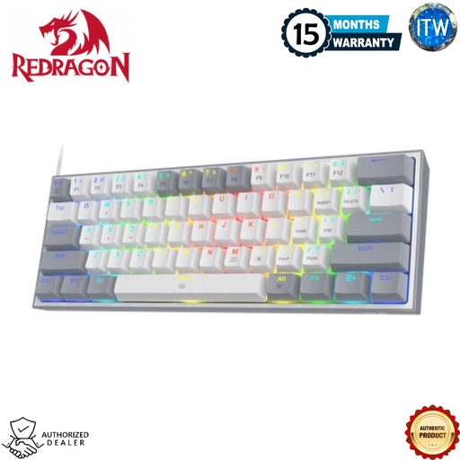 [K617-RGB FIZZ (White/Grey)] Redragon K617 FIZZ 60%, 61Keys Wired RGB Mechanical Gaming Keyboard w/ White&amp;Grey Mixed-Color Keycaps