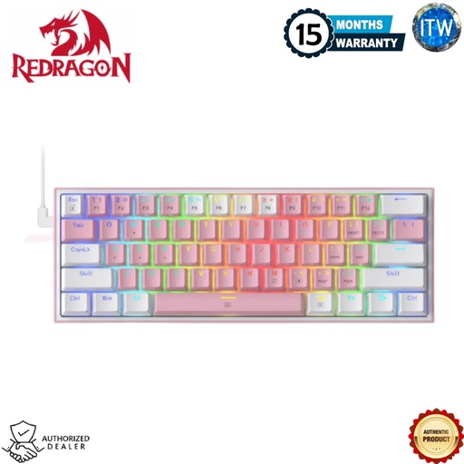 [K617-RGB FIZZ (Pink/White)] Redragon K617 FIZZ 60%, 61Key Wired RGB Gaming Mechanical Keyboard w/ Pink&amp;White Mixed-Color Keycaps