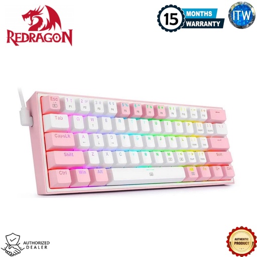[K617-RGB FIZZ (White/Pink)] Redragon K617 FIZZ 60%, 61 Keys Mechanical Wired RGB Gaming Keyboard, White&amp;Pink Mixed-Color Keycaps