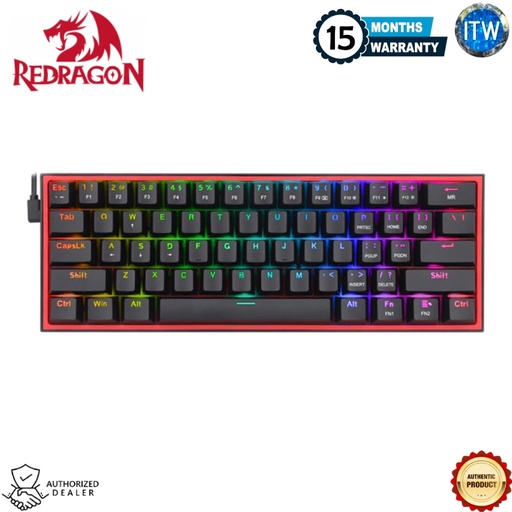 [K617 FIZZ (BLACK)] Redragon Fizz K617 RGB - Matrix 61 Keys, 60% Wired Mechanical Gaming Keyboard (Black)