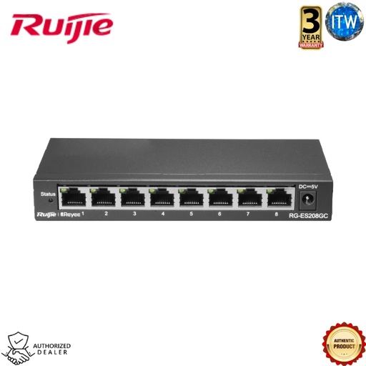 [RG-ES208GC] ITW | Ruijie RG-ES208GC 8-port Gigabit Smart Cloud Managed Non-PoE Switch