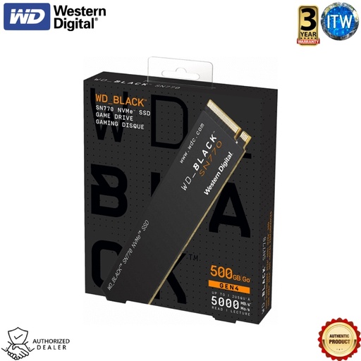 [WDS500G3X0E] Western Digital SN770 WD Black 500GB - NVMe Gen4 PCIe, M.2 2280, Internal Gaming SSD (WDS500G3X0E)