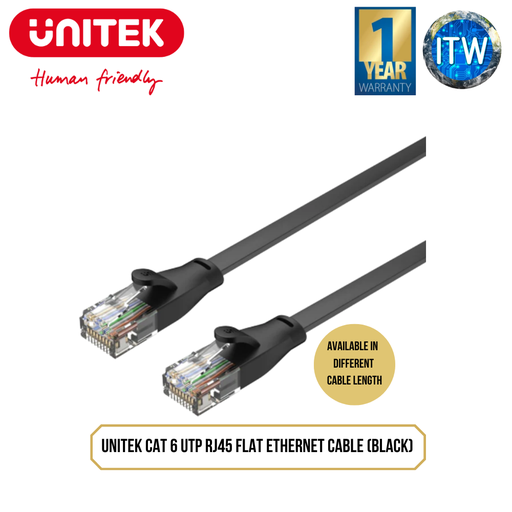 [C1810GBK 2M] Unitek Cat 6 UTP RJ45 Flat Ethernet Cable (BLACK) (2M)