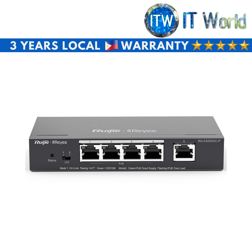 [RG-ES205GC-P] Ruijie Reyee RG-ES205GC-P 5-Port Gigabit Smart Cloud Managed PoE Switch