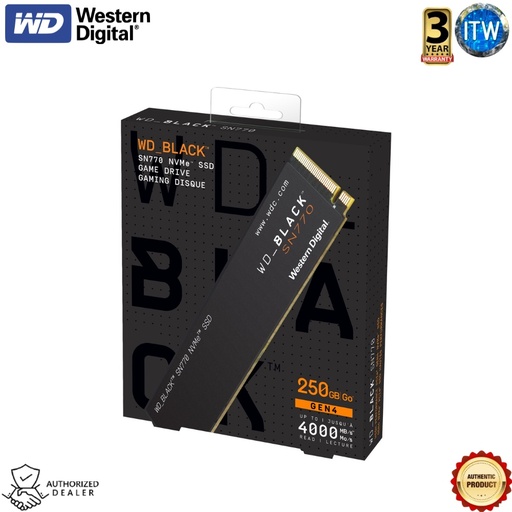 [WDS250G3X0E] Western Digital SN770 WD Black 250GB - NVMe Gen4 PCIe, M.2 2280, Internal Gaming SSD (WDS250G3X0E)