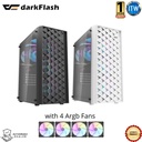 DarkFlash DK351 - Tempered Glass Mid-Tower Gaming Case w/4pcs ARGB fans - White Edition