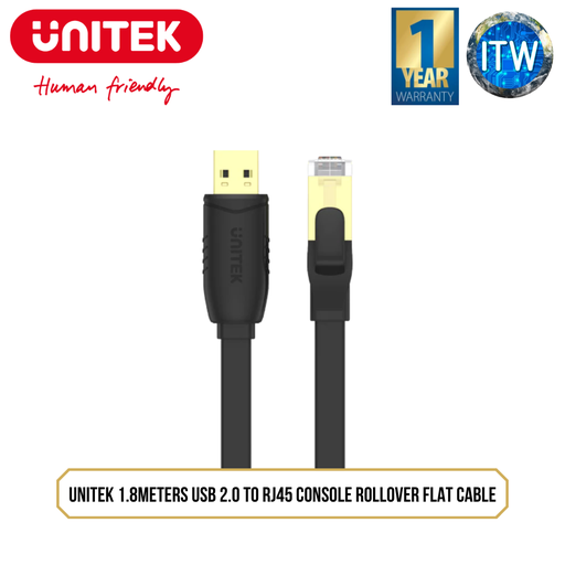 [Y-SP02001B] Unitek 1.8METERS USB 2.0 to RJ45 Console Rollover Flat Cable (Y-SP02001B)
